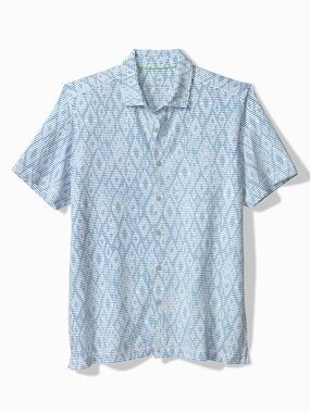 Tommy Bahama Costa Wave Diamond Club IslandZone Shirt Blue Geometric NWT Medium